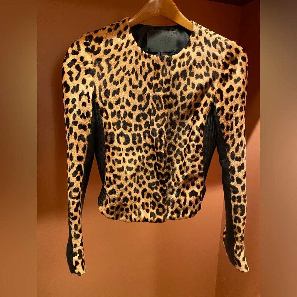 a.l.c. leather biker Cheetah Print Calf hair & Leather Crop Size 2 cow hide